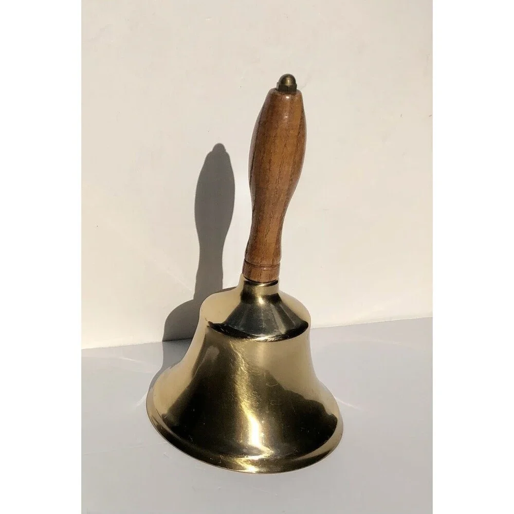 Vintage 8 1/2” Brass Bell With Wooden Handle 5
